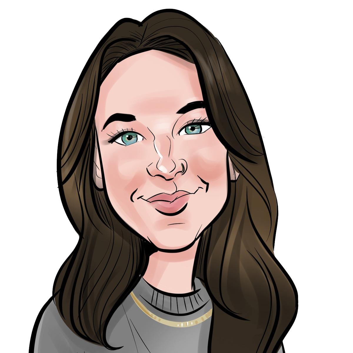 Caitlin O'Connell Caricature Julia Kebanli caricature headshot